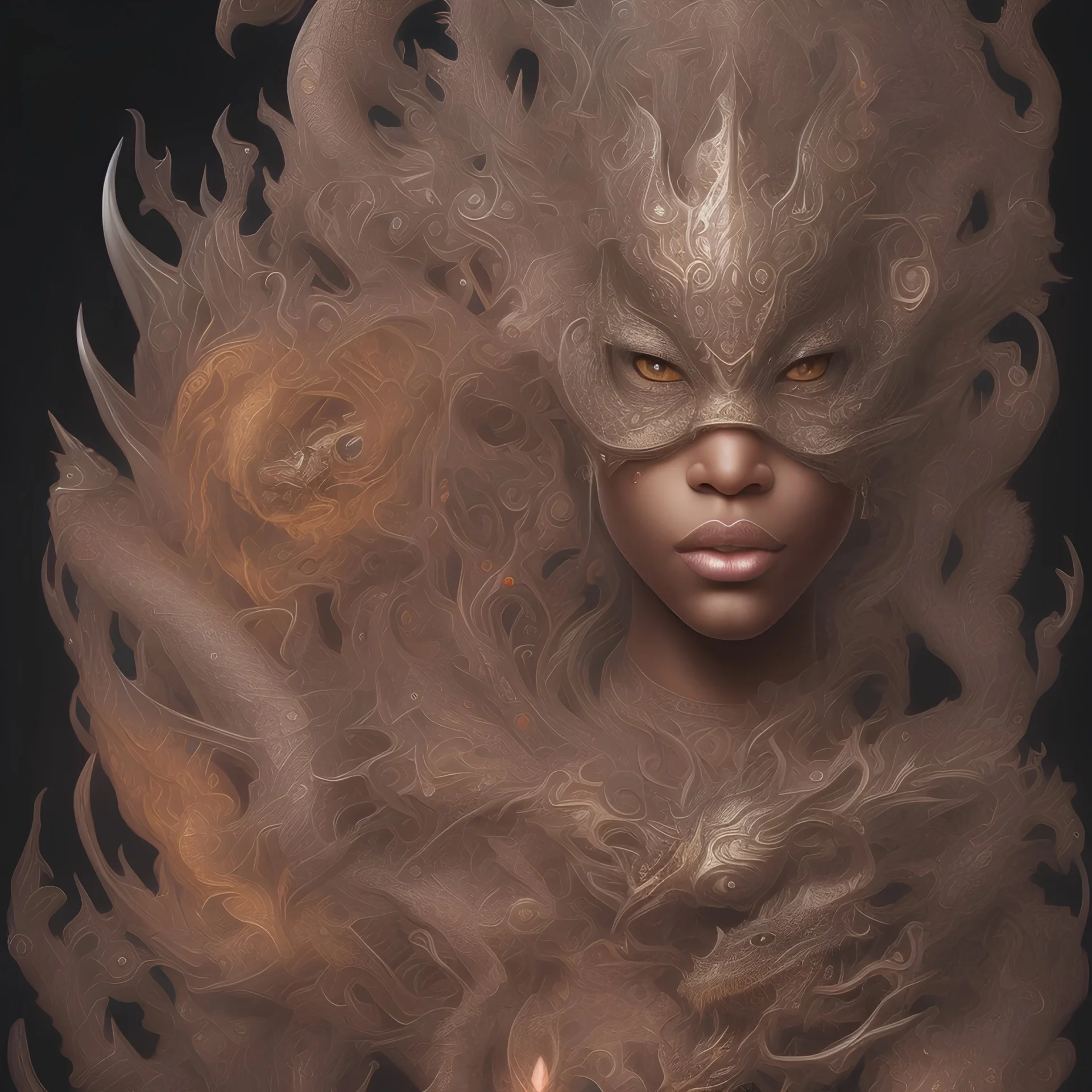 sango fantasy, fantasy magic, intricate, sharp focus, illustration, highly detailed, digital painting, concept art, matte, artgerm and paul lewin and kehinde wiley, masterpiece sexy lips Asian afro lips black African lady body Asian Dragon head silver bright rain lady outer space pretty skull head