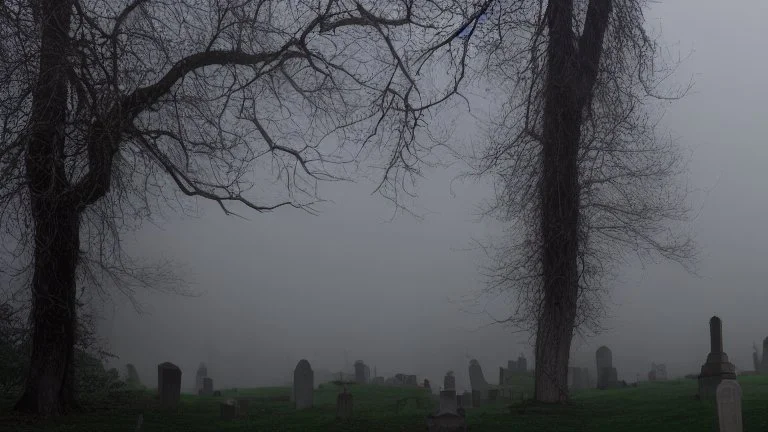 misty ghost in the graveyard