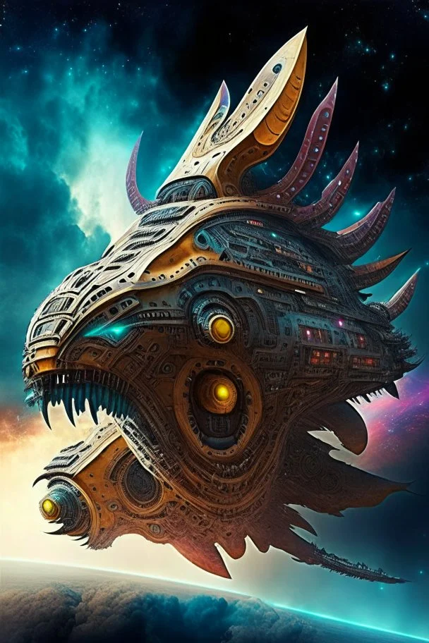 aztec hyperreal giant galactic monster spaceship