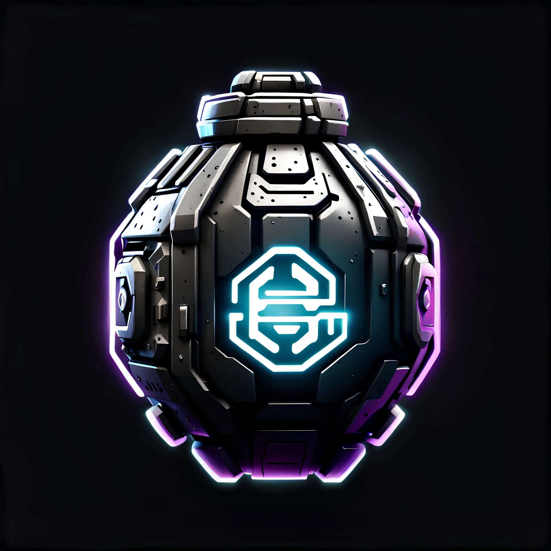 cyberpunk grenade, black background, white lighting, video game icon