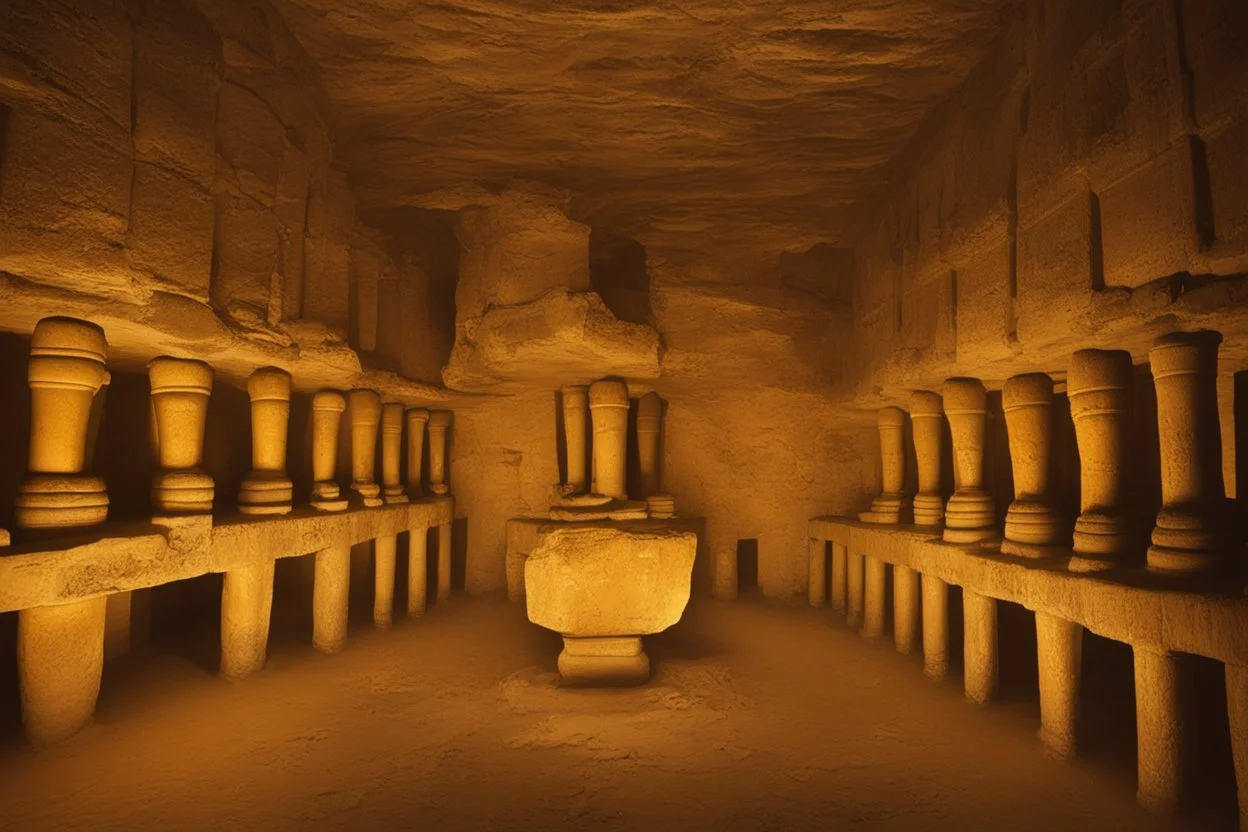 Tombs of kings of ancient civilization, many golden objects. pomp A huge splendor is the ancient Tomb of Kings in the depths of the earthTemple of the goddess Venus, where Amazon women guard the magnificent huge hall, some armed.