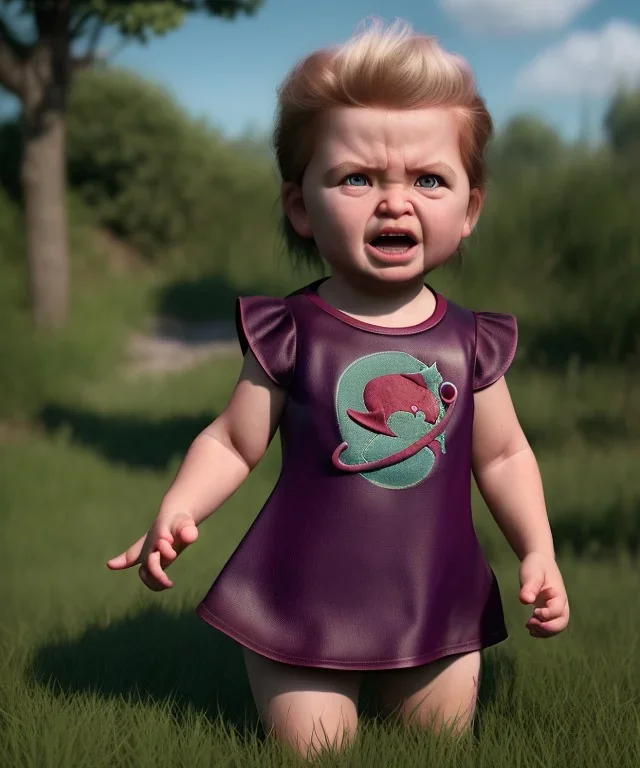 Penny Hofstadter toddler, full body, dramatic lighting, angry, hyper realistic