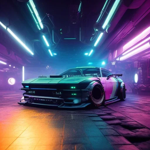 cyberpunk hyper car,cyberpunk 2077,center composition, ultra realistic,shiny, smooth, studio quality, octane render, Surrealism, Triadic colour scheme,glow-stick, ambient lighting,nightclub lighting, polaroid, 100mm, --ar 1:1 --v4