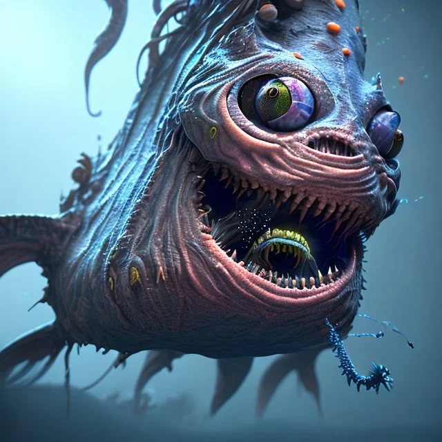 fluid ink angler fish creature, unreal engine 5, 8k resolution, photorealistic, ultra detailed