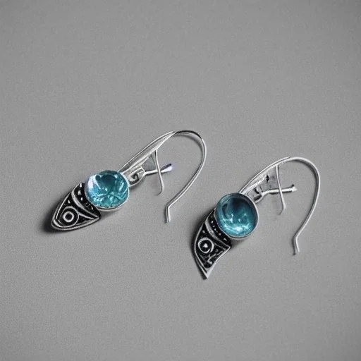 earring, jewlery, silver, crescent moon, aquamarine, avangard design