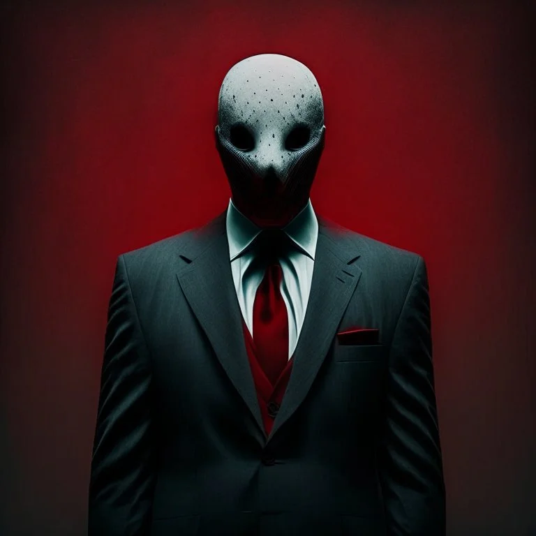 a scary man wearing a suit with a red tie who has no face