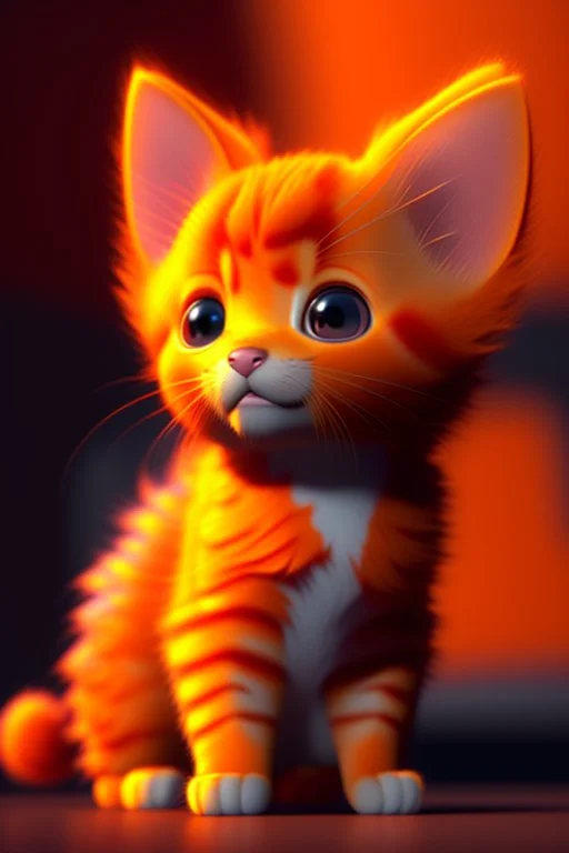 furry orange kitten, Pixar style