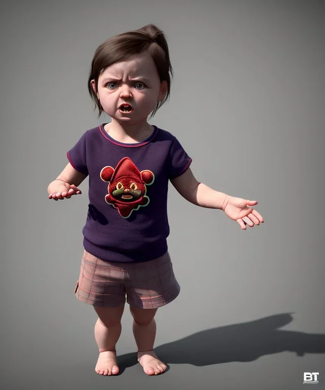 Penny Hofstadter toddler, full body, dramatic lighting, angry, hyper realistic,