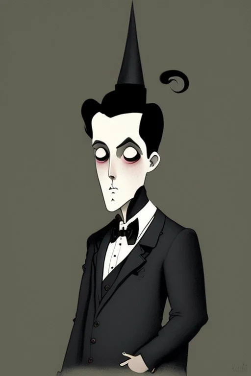 black haired dandy wizard in the style of charles addams