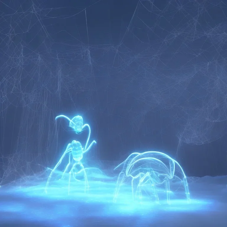 Giant transparent ethereal luminescent starry spider, realistic