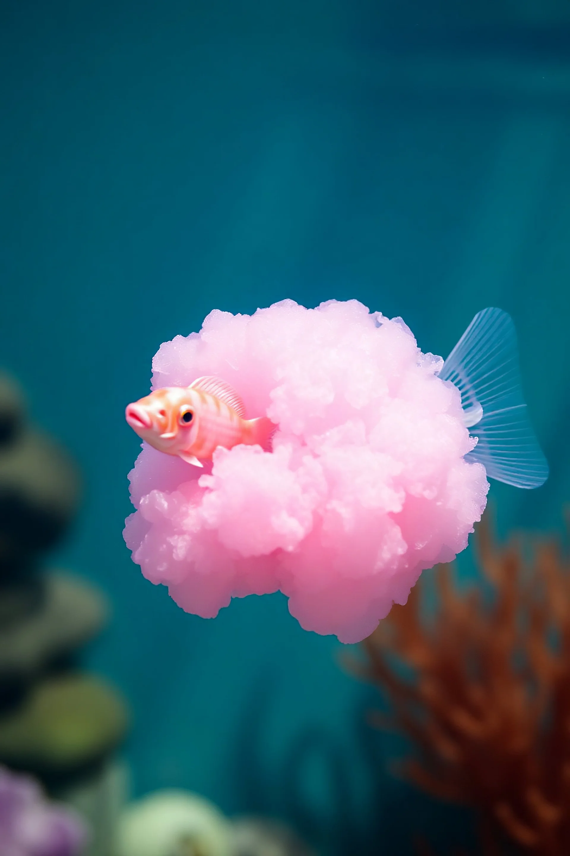 A plastic pink cloud floating in the fish