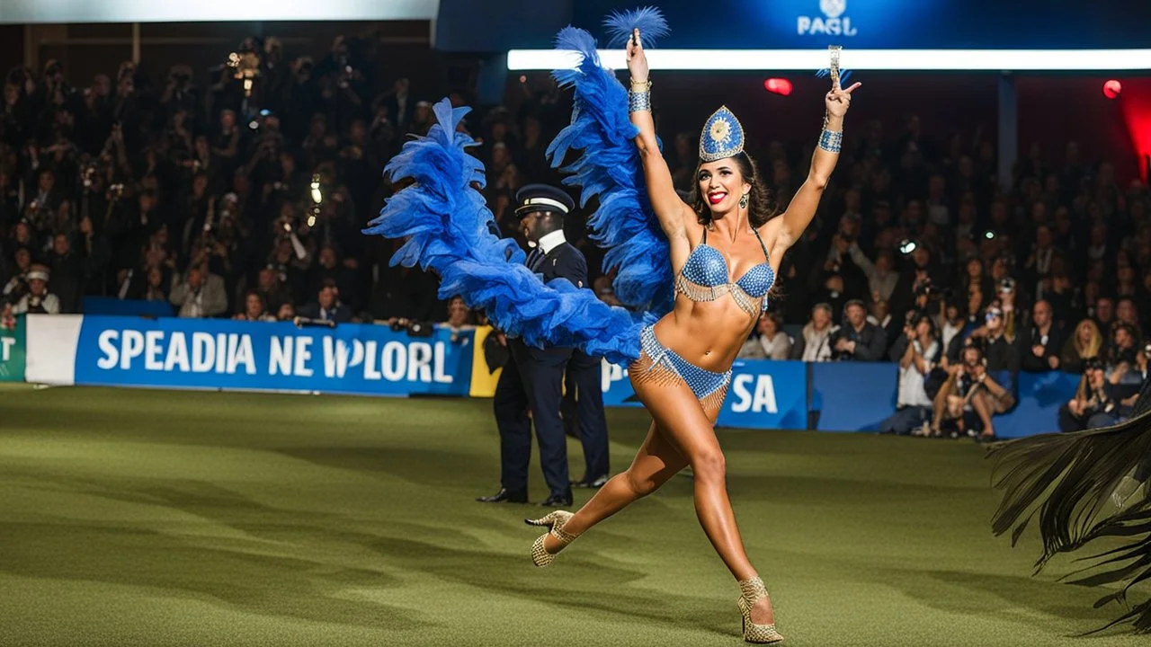 French gendarme dressed as a Brazilian revue dancer