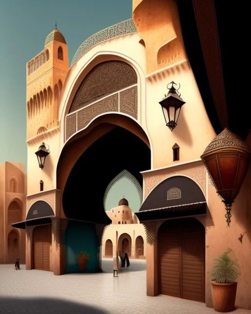 An old Arab city with a big gothic_arab gate