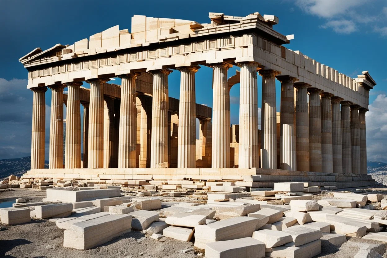 The Parthenon in real life at the time of its construction, intact and colorful