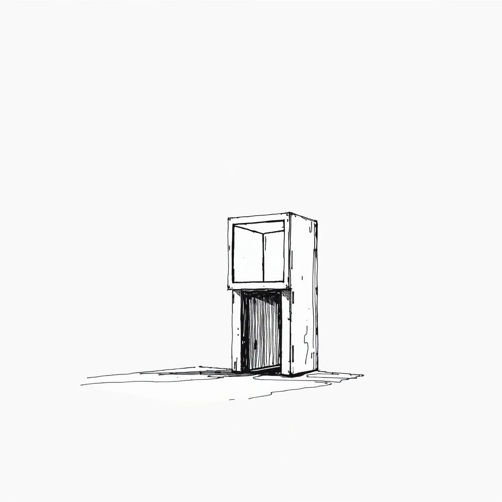 Minimalism, black white space, minimalist sketch ENIGMA PORCINE MACHINATION, lots of negative space
