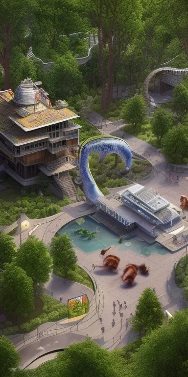 3d Isometric render, Detroit zoo animal exhibit, ultra realistic, very detailed, 16k