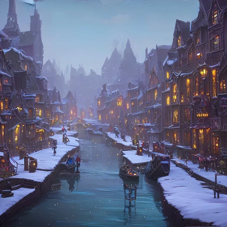 Α magical canal town for warlocks and witches during Christmas