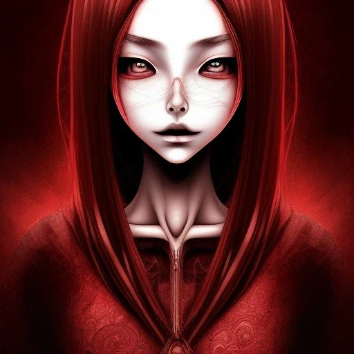  girl with multiple eyes Junji Ito style, darkred tones,