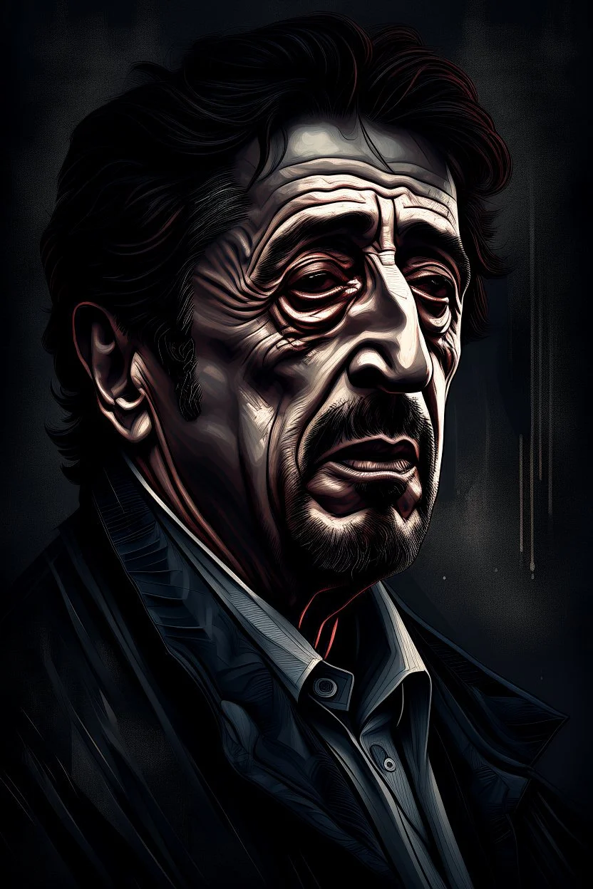 nightmares paint style Title: "AL Pacino portrait , while backgrounds, insanely detailed octane render trending on artstation,white background , 8k artistic photography, photorealistic concept art, soft natural volumetric cinematic perfect light, chiaroscuro, award-winning photograph, masterpiece, oil on canvas, Raphael, Caravaggio, Greg Rutkowski, people, beksinski, Giger