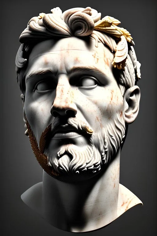 Ultra Realistic image, Roman sculpture bust, clean white marble material, Lionel Messi, gold Olimpia Laurel leaves crown, renaissance ornaments, one gold star, gradient background, cinematic lighting, god light, 4k resolution, smooth details, ornate details, soft lighting, unreal engine 5, art station, substance 3d.