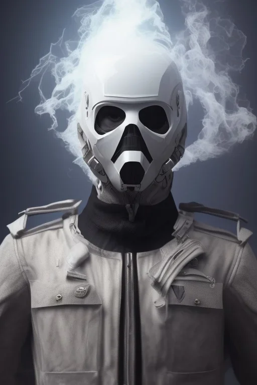 All Black british soldier, ghost, wearing high tech mask, white smoke, dark, rage, sorrow, high definition, ultra 8 k, volumetric lighting, blue fire, fog