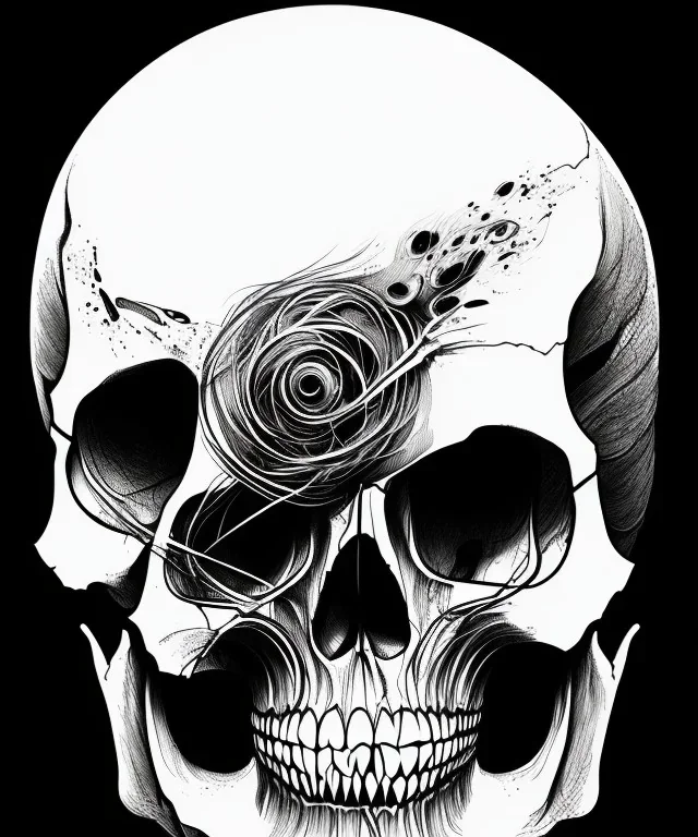 minimal lineart skull. watercolor and ink