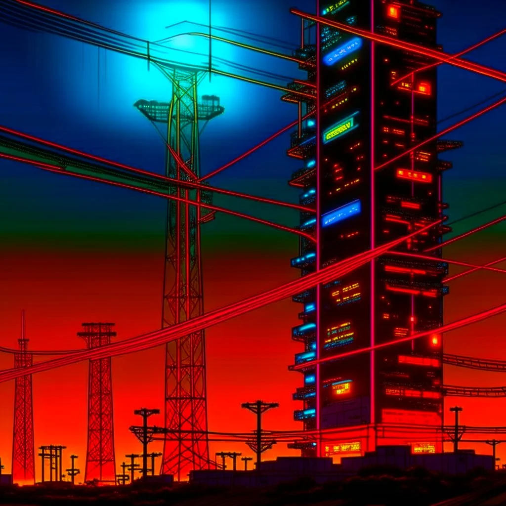 cyberpunk retro futuristic for comics really tall from far away