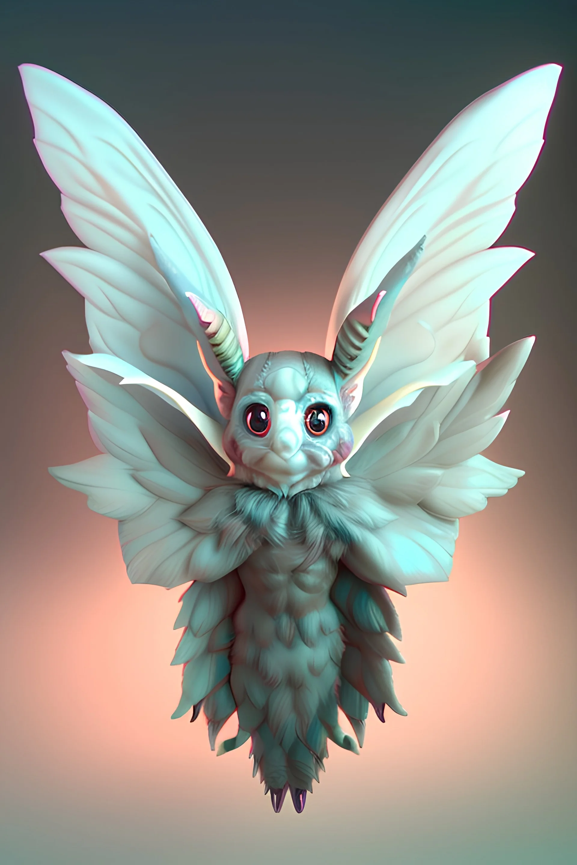 Mothman Jackalope hybrid, soft smooth lighting, soft pastel colors, 3d blender render, pop surrealism