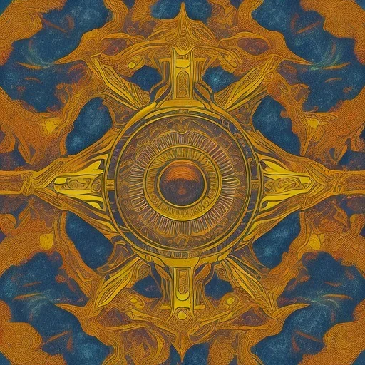 sun ॐ depicted drawn with pattern radiating golden bright