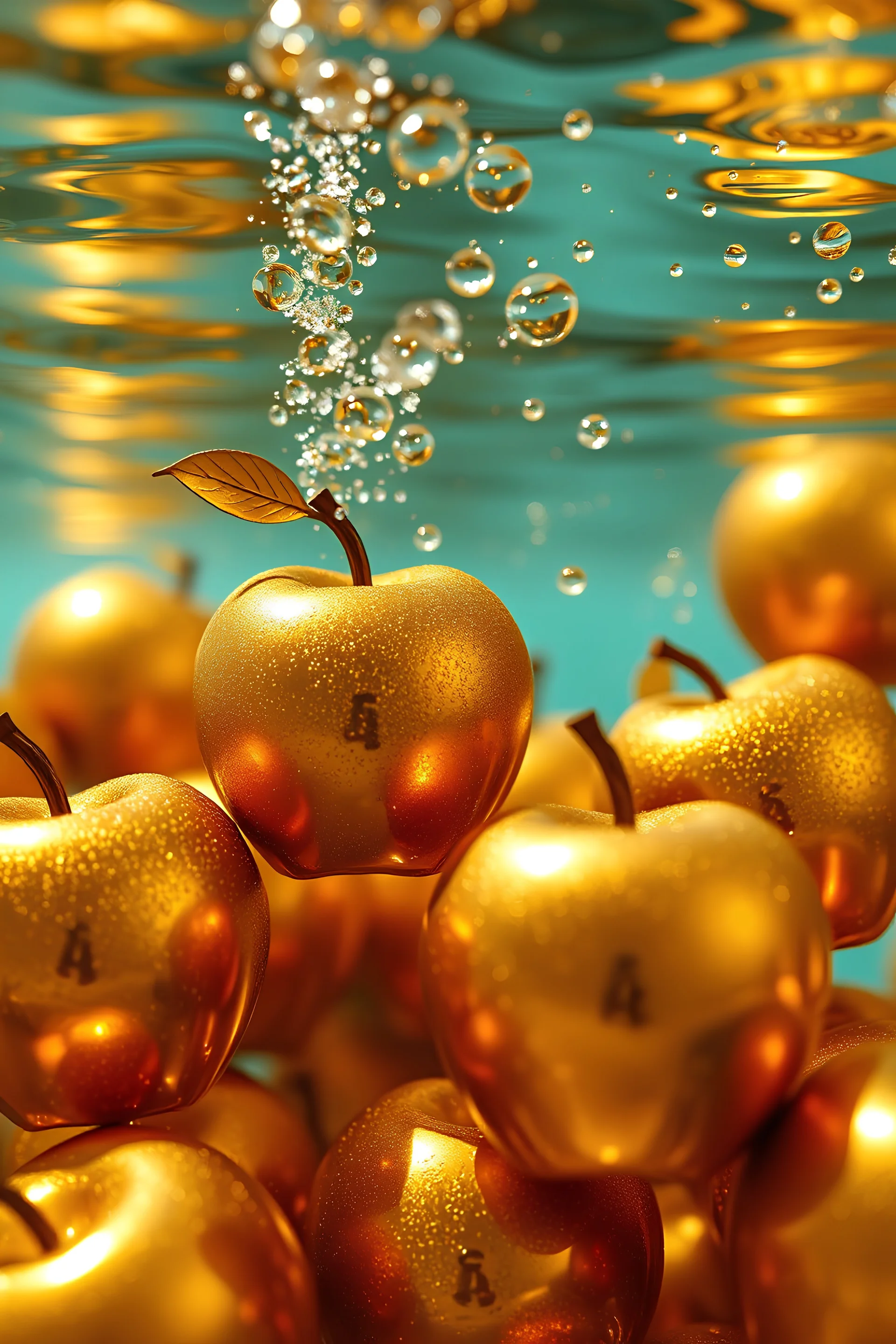 apples made of shiny gold under water