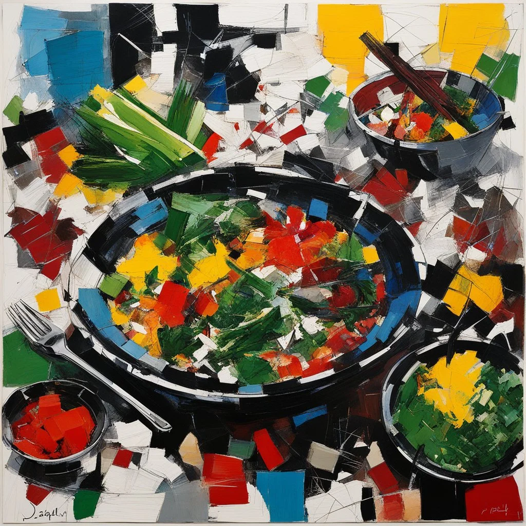 abstract figurative Art by Jean-Paul Riopelle: cooking a fantastic vegetable soup