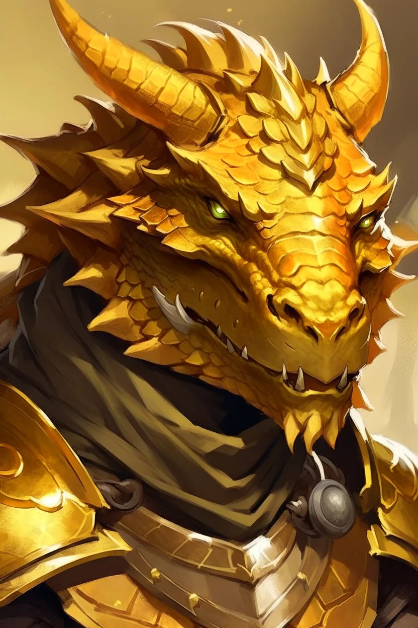 Dragonborn DnD, golden dragon, friendly face