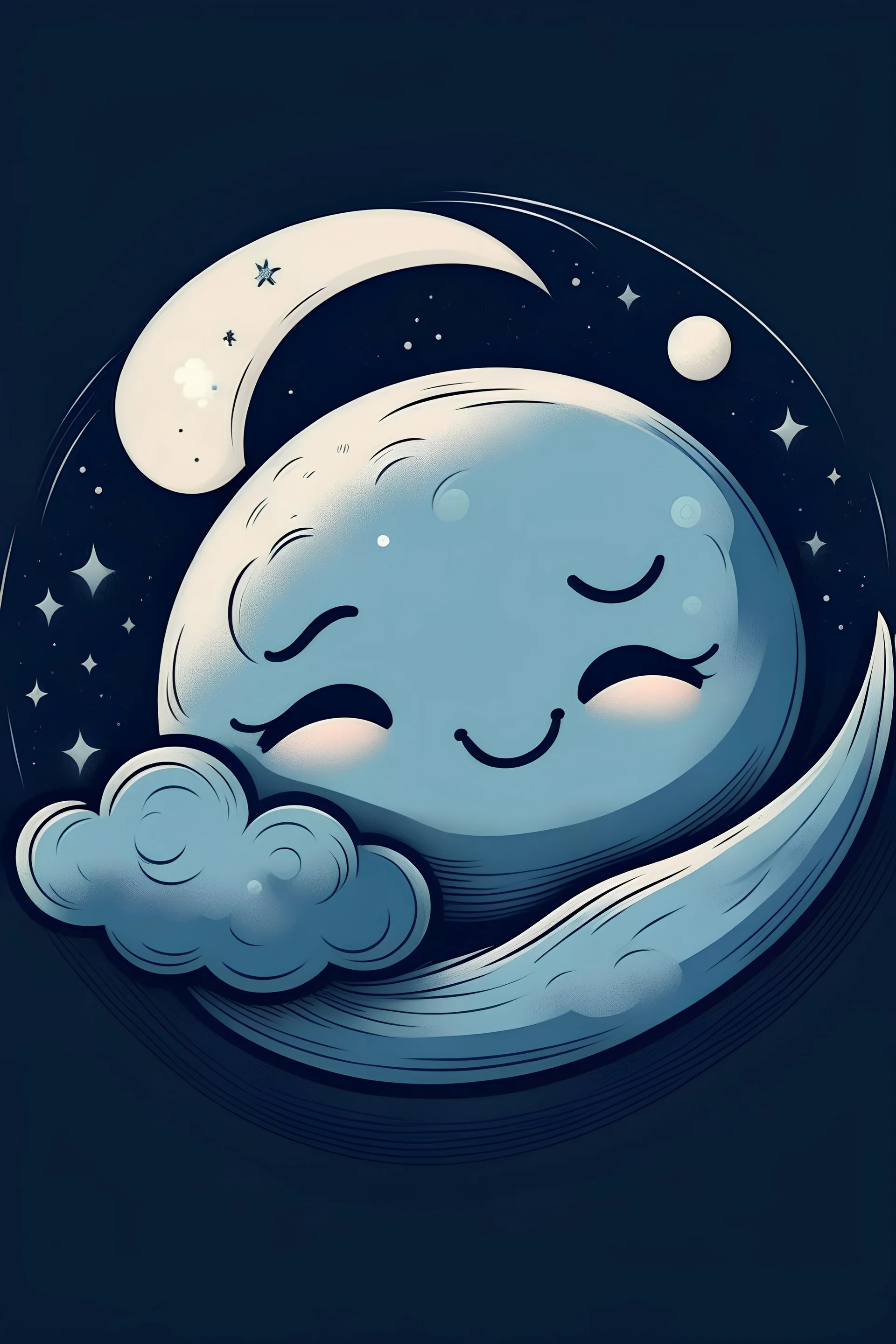 Dreamy Moon with a Sleepy Face