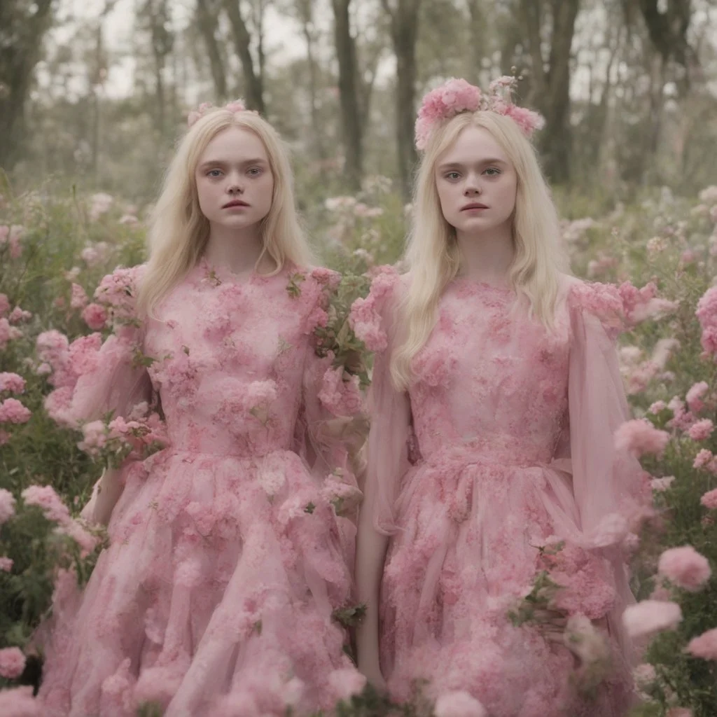 Elle fanning and dakota fanning as flowers, pink, in the future