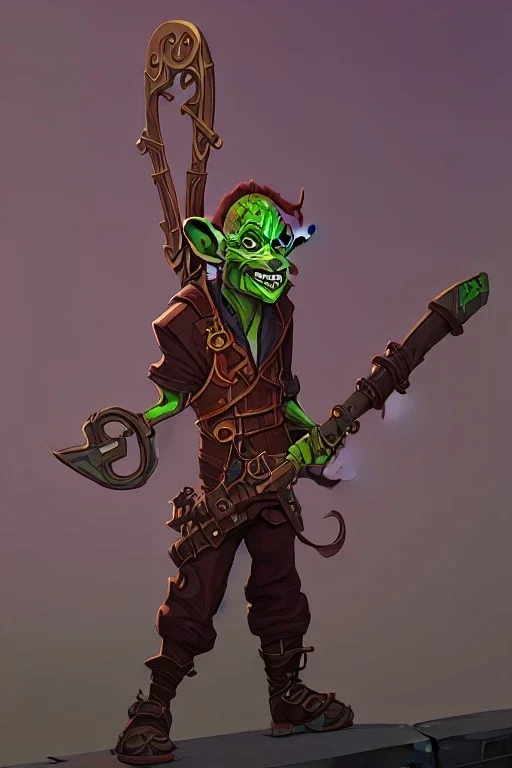 goblin holding an axe in a city in a steampunk style