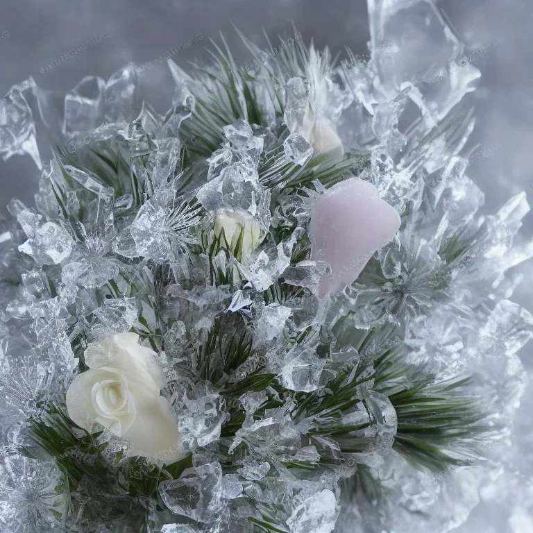 ice crystals, bell-shaped bouquet, reflection