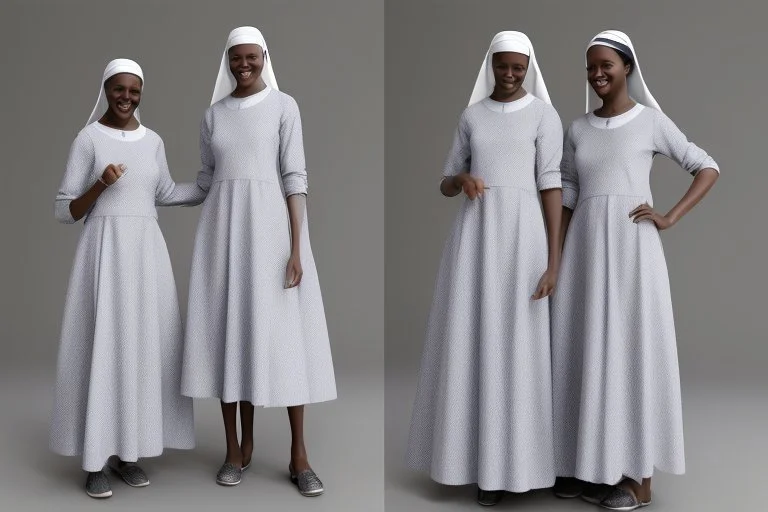 4 suore africane con tunica grigia figura intera fino ai piedi