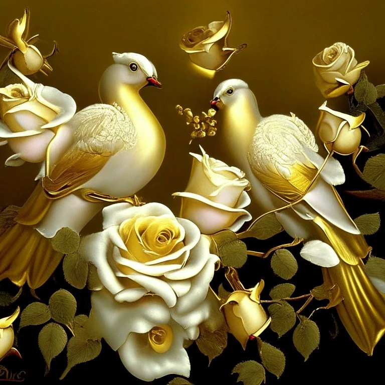 gold roses and doves