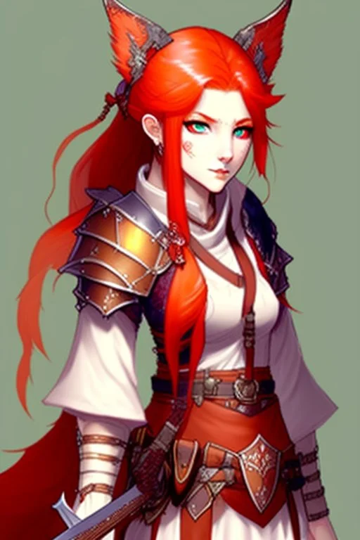 Teenaged Female Red haired kitsune paladin/bard