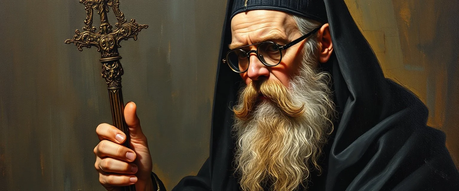 master oil painting by Rembrandt, good afternoon cyberpunk priest