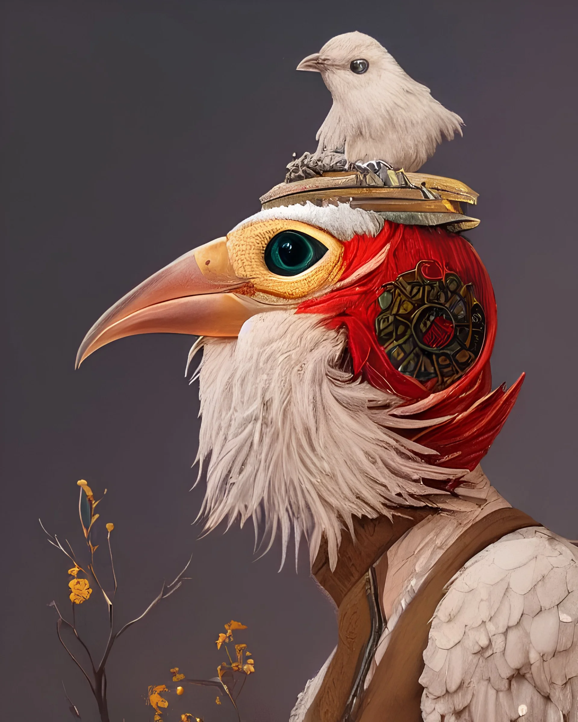 rpg! profile! portrait of humanoid bird on white background, beak, feathers, bloodborne, intricate, highly detailed, digital painting, artstation, concept art, smooth, sharp focus, illustration, art by norman rockwell emiliano ponzi andrey remnev yoann lossel aaron jasinski, 8k