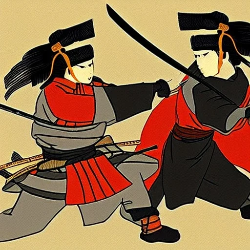 Samurai lutando com um ninja