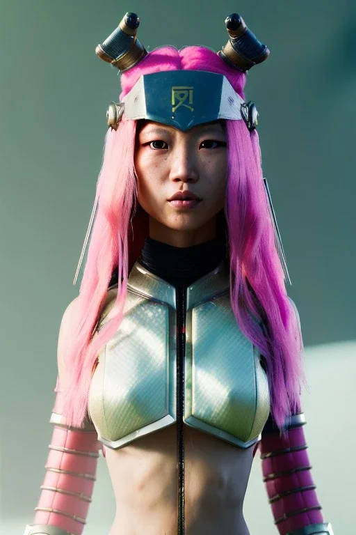 portrait, Asian cyborg woman, samurai warrior :: symmetry photography, cyberpunk style, pink hair, black samurai army, katana, japanese traditional ornaments, pink, white, black, glow eyes, cinematic, Ultra realistic, dark scene, soft color, highly detailed, unreal engine 5, RTX, ultra detail, 3d, finely drawn, high definition.