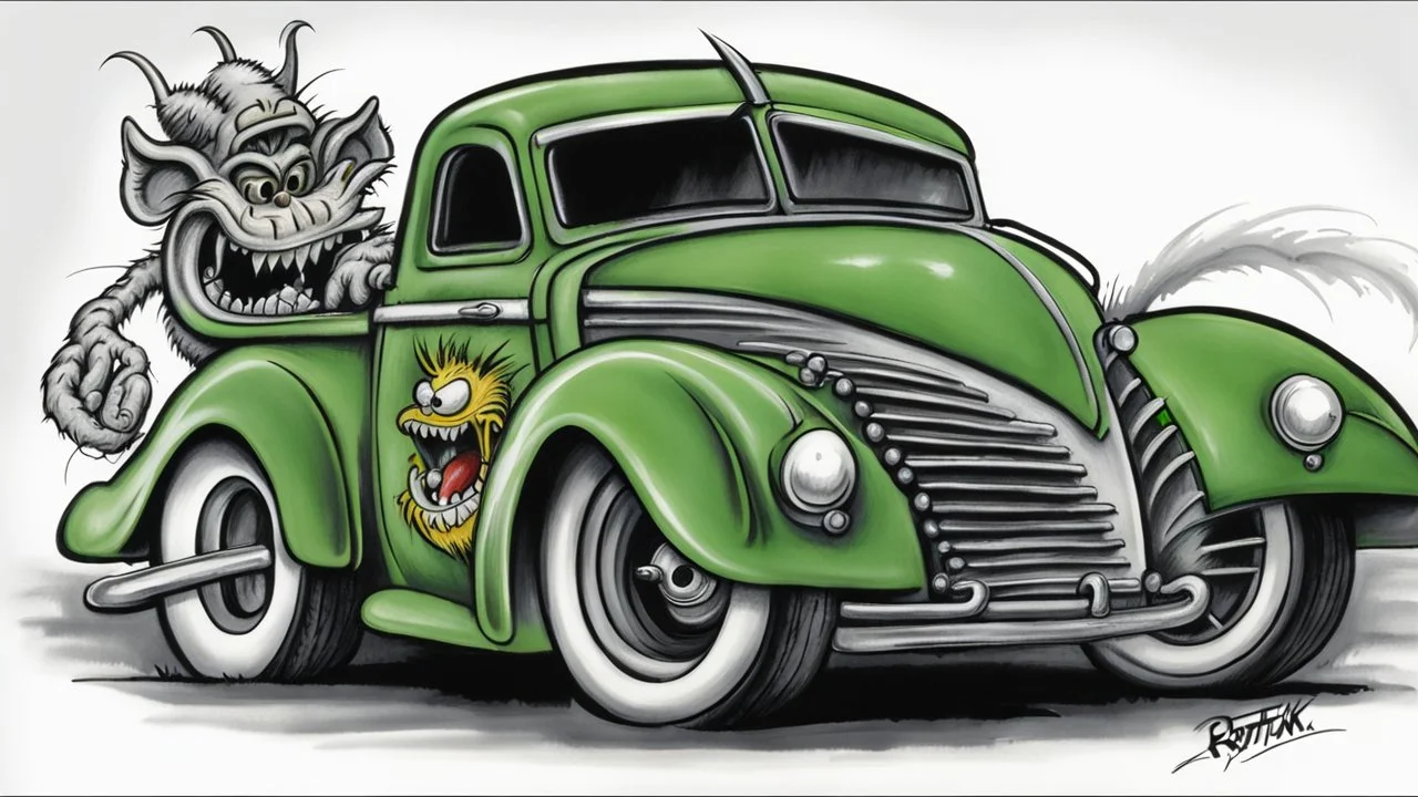 Ratfink drawn in the style of Ed Roth