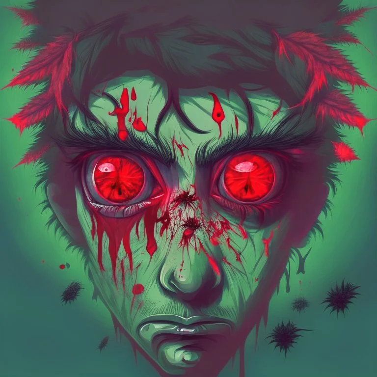 make an illustration of a Weed addict with red eye,