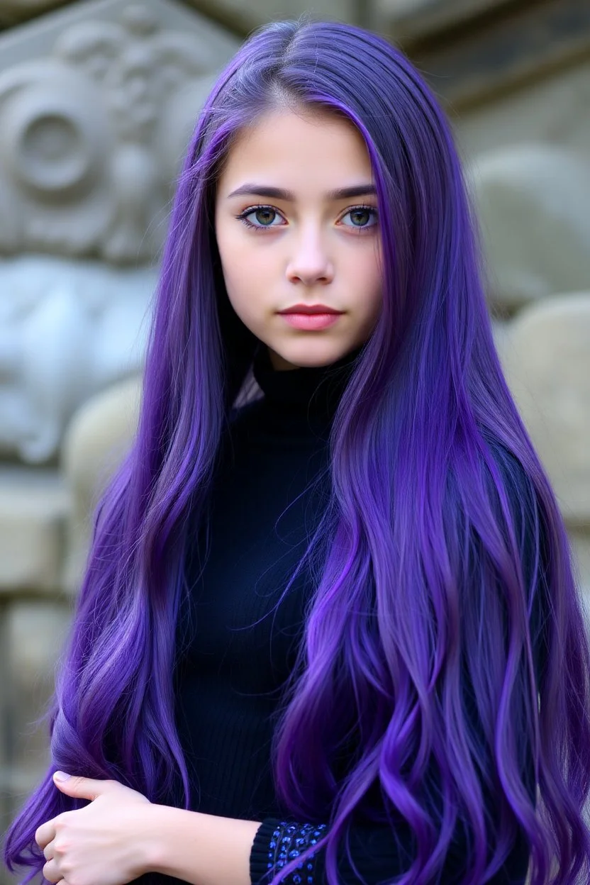 pretty young girl, purple long haired