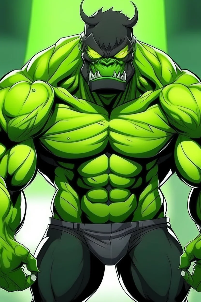 Anime man side character with huge muscles body looks lime monsters ,( wearing a black mask)