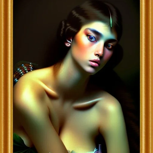 fullbody portrait of beautiful young busty atletic amazon Brunette woman with big Green sad eyes by Jean Auguste Dominique Ingres 8k