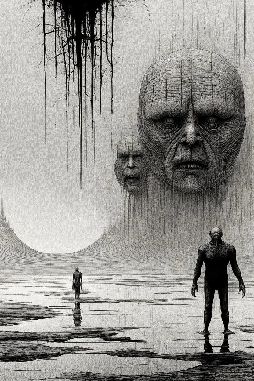 The full body of two fat old men , a thin line draw ، Siamese brothers with one body of two heads , front view camera, decayed and rotting with grotesque proportions and imagery. surreal horror, biomechanical design, by hr giger and beksinski , fine lines draw