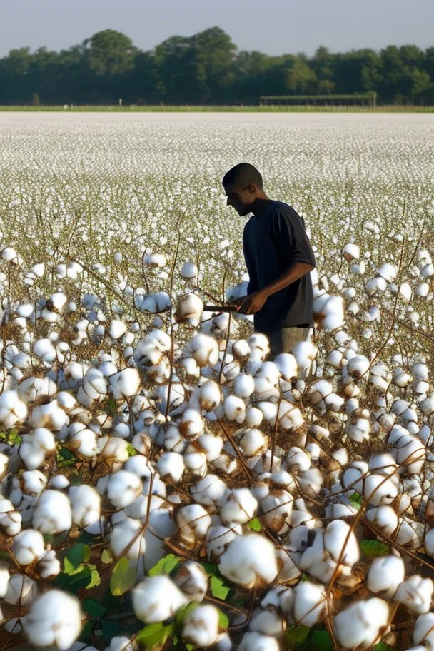 Cotton field, black man, picking